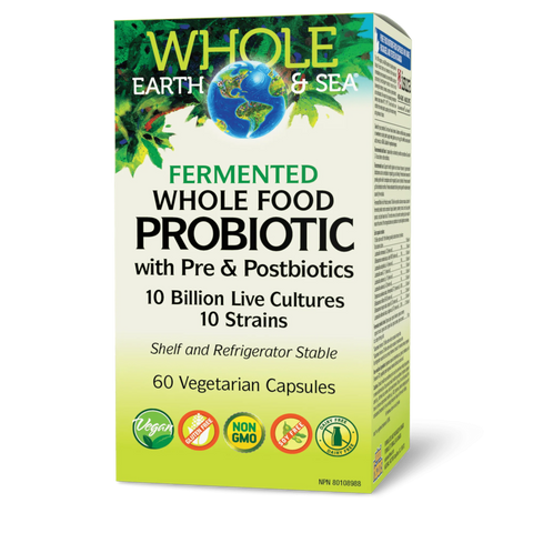 Whole Earth & Sea Fermented Whole Food Probiotic with Pre & Postbiotics, 10 Billion live Cultures, 10 strains, 60 capsules