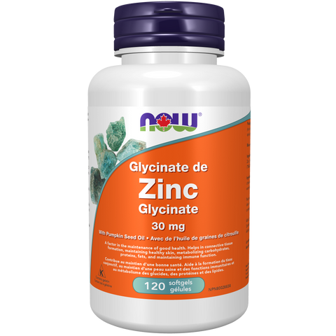 NOW Zinc Glycinate 30mg, 120 Softgels